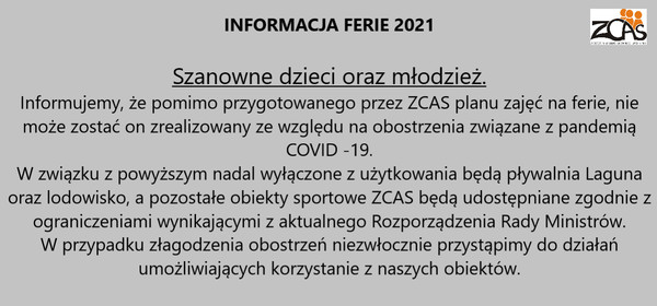 Informacja FERIE 2021
