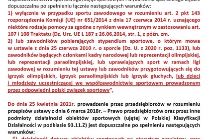 Dostępność obiektów sportowych ZCAS do 25.04.2021r.