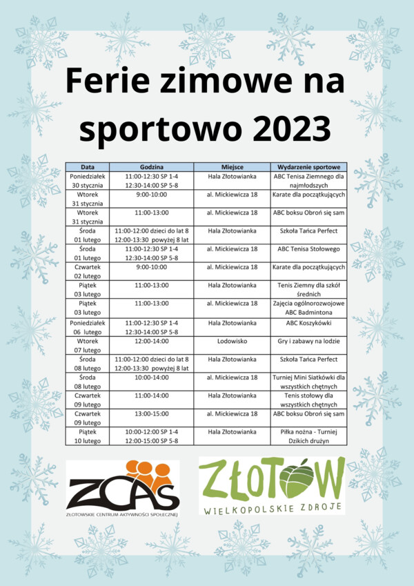 Ferie zimowe na sportowo 2023