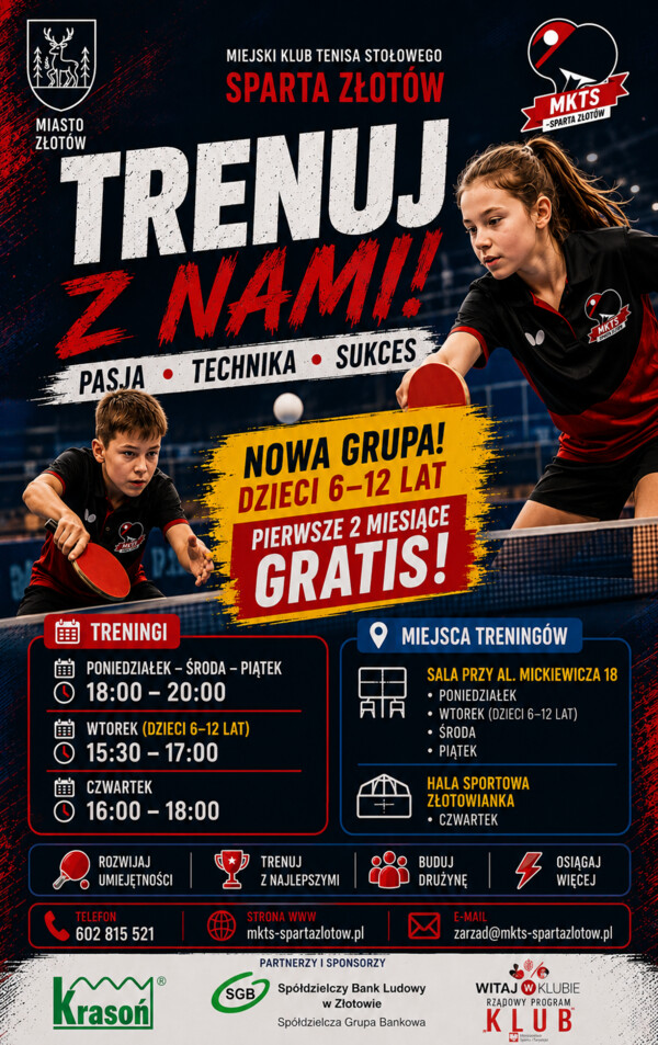 NOWY NABÓR DO SEKCJI TENISA STOŁOWEGO!