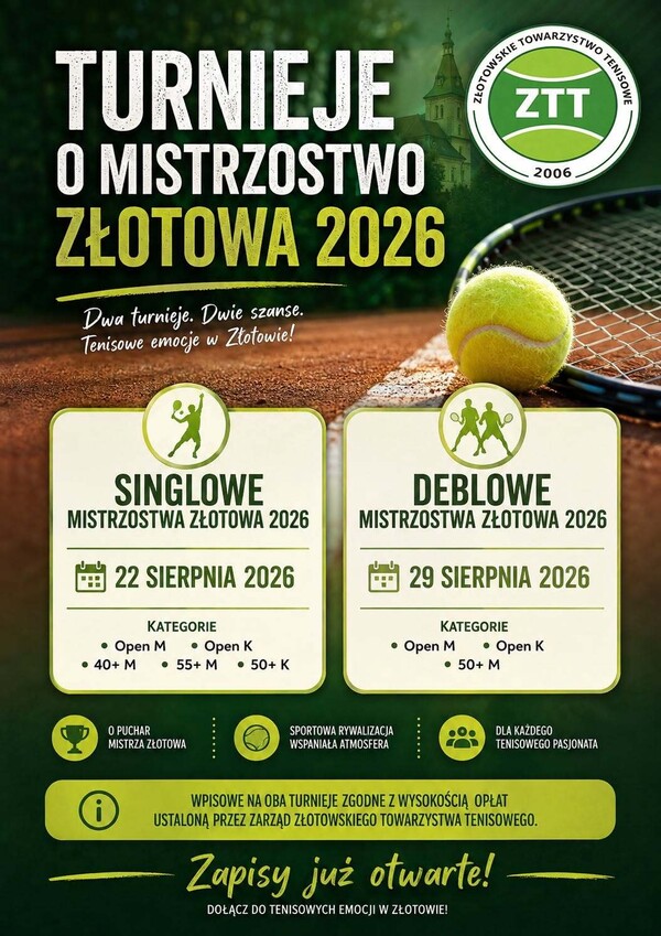RUSZYŁY ZAPISY DO TURNIEJÓW O MISTRZOSTWO ZŁOTOWA 2026! 